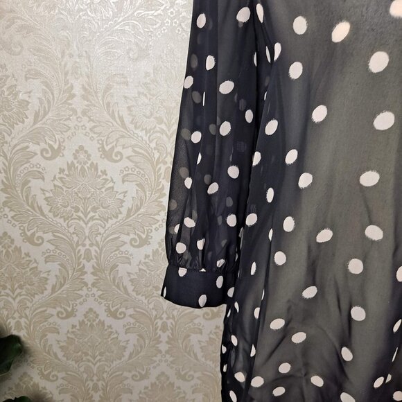 Lauren Conrad Size Medium Black with White Polka Dots Button Down Tunic Sheer - Picture 2 of 16